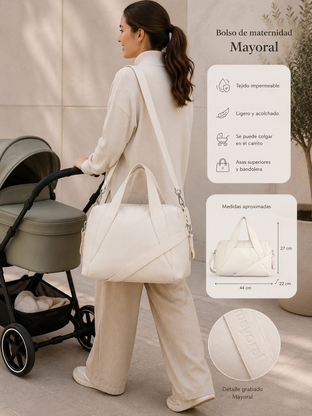 915567 Bolso de maternidad Mayoral polipiel color yeso 3
