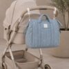 Bolso de maternidad impermeable de Mayoral con cambiador y mochila para bebé bodoques beige sobre azul petróleo 2