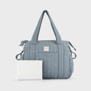 Bolso de maternidad impermeable de Mayoral con cambiador y mochila para bebé bodoques beige sobre azul petróleo 8