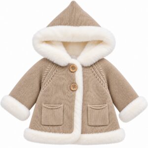 Abrigo de Punto para Niño Color Camel con Capucha y Pelo Suave Crudo 4 Abrigo de Punto para Niño Color Camel con Capucha y Pelo Suave Crudo 7