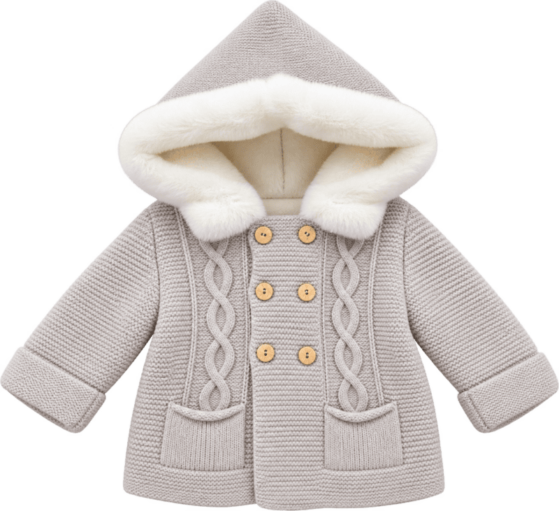 Abrigo de punto infantil con capucha de pelo Abrigo de Punto para Bebé con Capucha de Pelo en Color Piedra 4