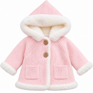 Abrigo de Punto para Niña Rosa Bebé con Capucha y Pelo Suave Blanco 4 Abrigo de Punto para Niña Rosa Bebé con Capucha y Pelo Suave Blanco 7