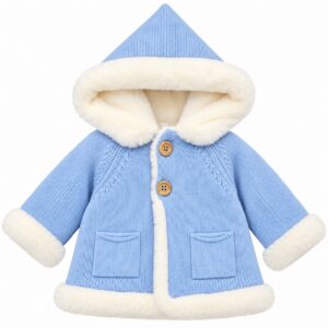 Abrigo de Punto para Bebé Niño Azul Francia con Capucha y Pelo Suave Crudo 3 Abrigo de Punto para Bebé Niño Azul Francia con Capucha y Pelo Suave Crudo 6