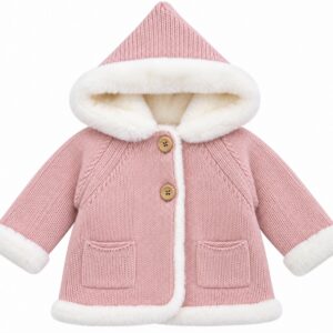 Abrigo de Punto para Niña Rosa Empolvado con Capucha y Pelo Suave 6