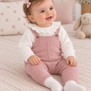 Conjunto de Punto Rosa para Bebé Niña con Ranita y Camiseta
