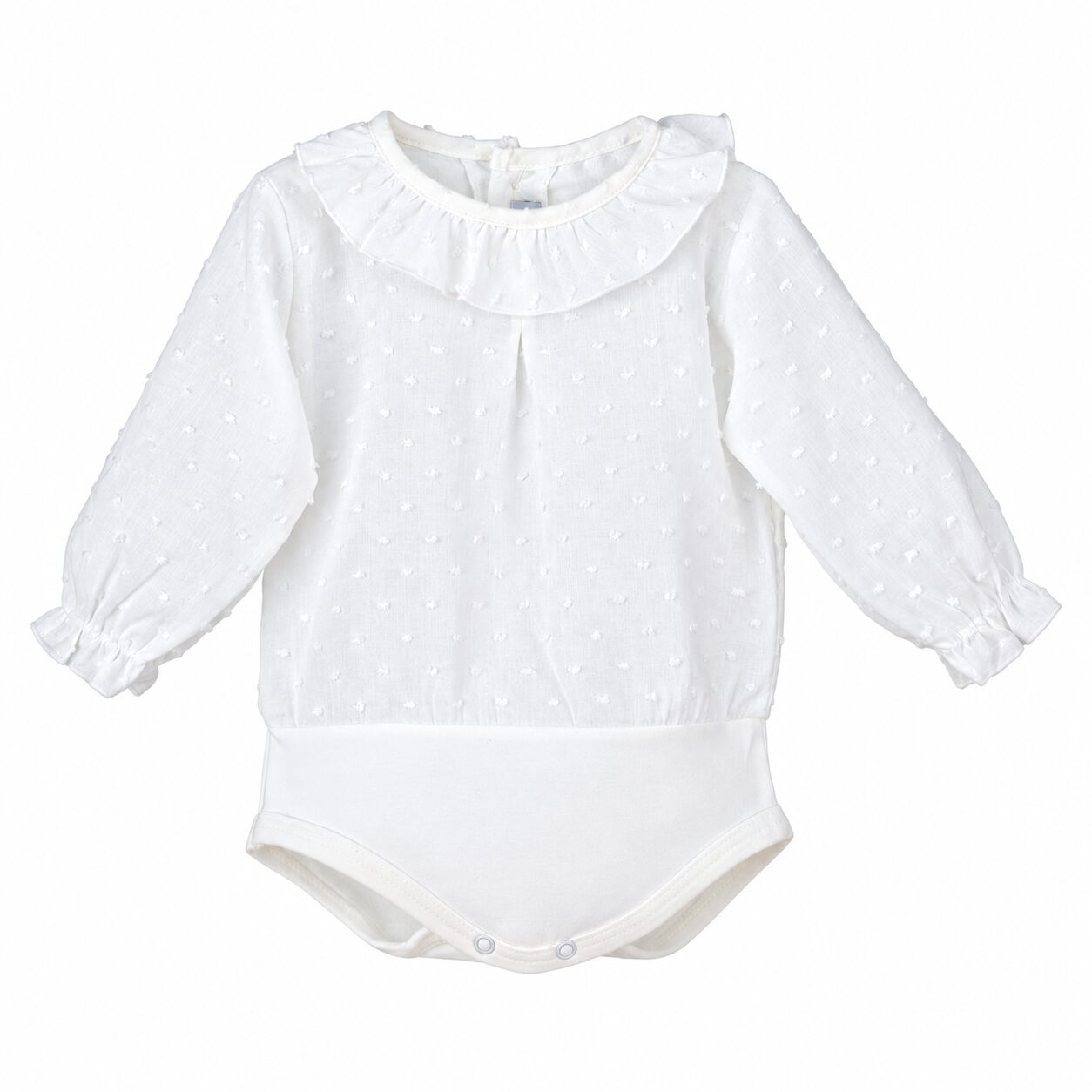 Body blanco de bebé con cuello de volantes Body Camisa Plumeti blanco Calamaro 2