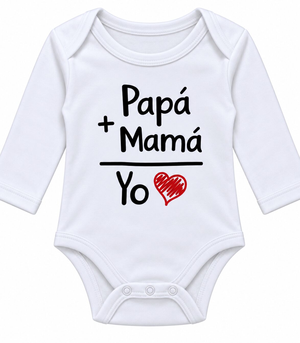 Body de bebé “Papá + Mamá = Yo” Body Bebé Blanco de Manga Larga «Papá + Mamá = Yo ❤️» 3