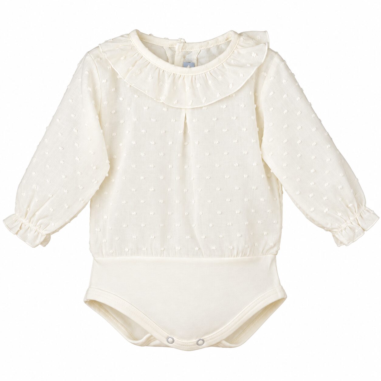Body de bebé marfil con cuello de volantes Body Camisa Plumeti marfil Calamaro 3