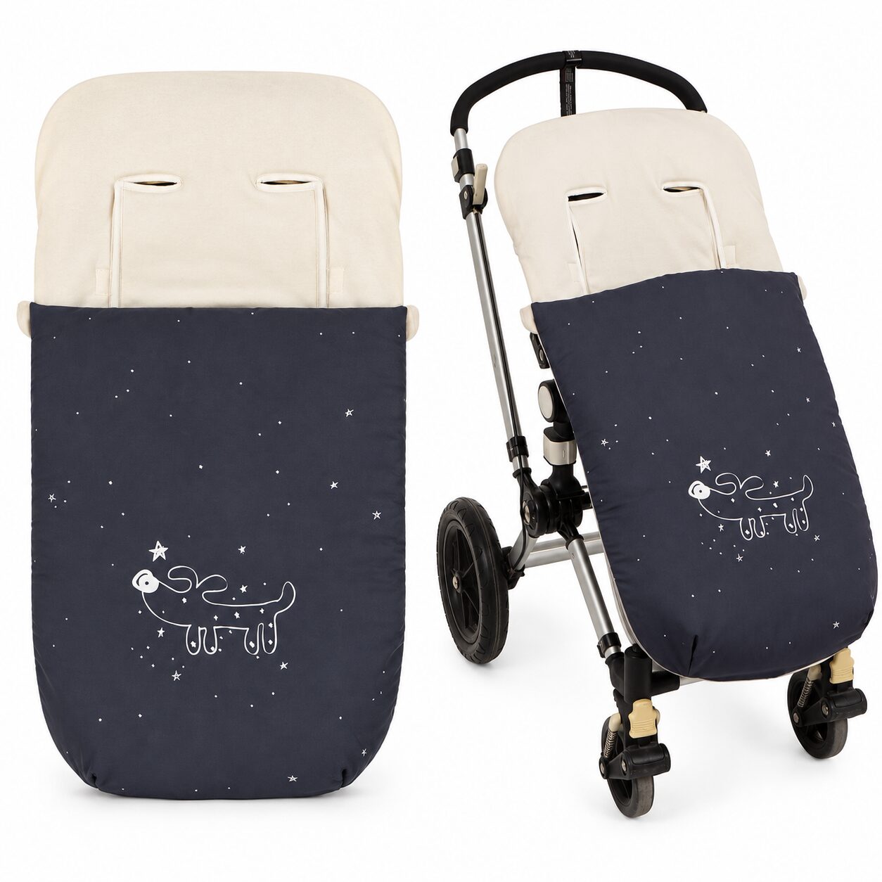 ChatGPT Image 15 sept 2026, 11_43_50 Saco de Entretiempo Universal para Silla de Paseo – Estampado Estrellas y Perrito 3
