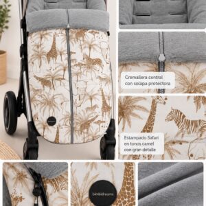 Saco de Invierno Universal para Silla de Paseo – Estampado Safari Camel y Gris 4 Saco de Invierno Universal para Silla de Paseo – Estampado Safari Camel y Gris 8