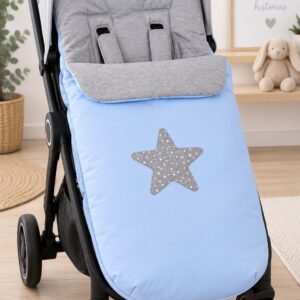 Saco de Invierno Universal para Silla de Paseo – Azul Celeste y Gris con Estrella
