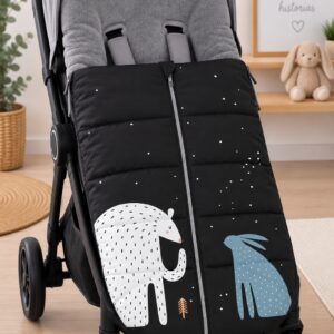 Saco de Silla de Paseo de Invierno – Estampado Animales Negro y Gris