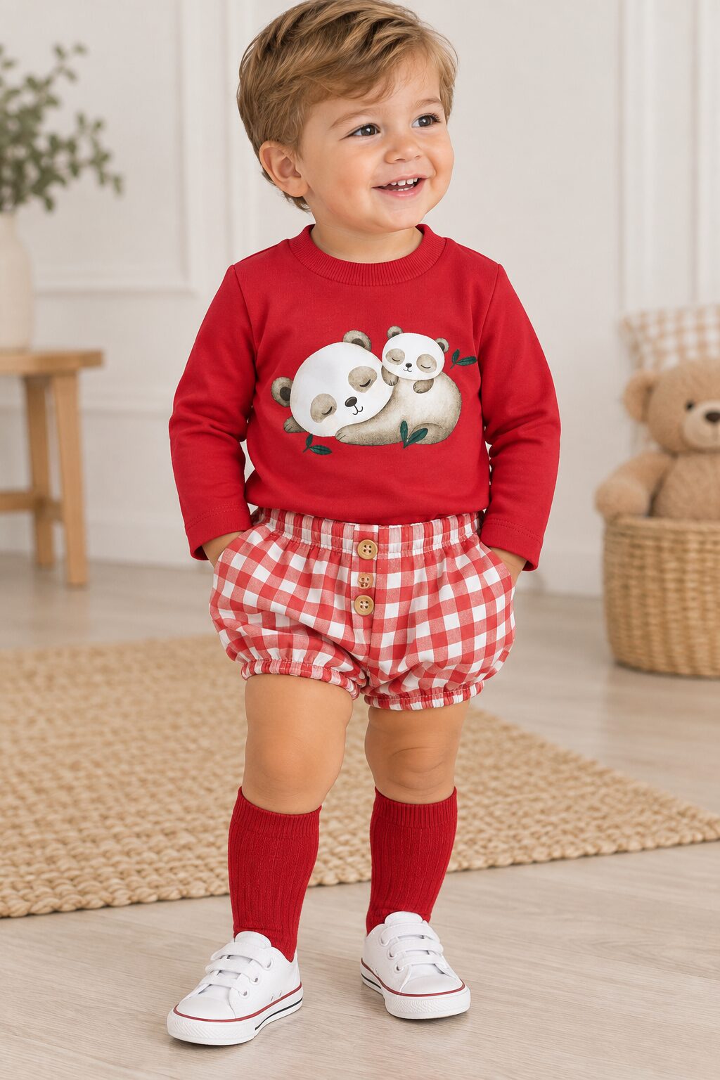 ChatGPT Image 16 sept 2026, 13_29_51 Conjunto Niño Rojo con Sudadera de Ositos Panda y Bombacho Vichy 3