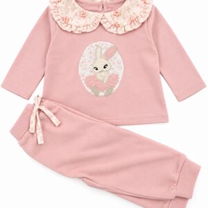 Conjunto Niña Rosa con Cuello Floral y Conejito 3 Conjunto Niña Rosa con Cuello Floral y Conejito 6