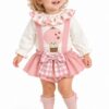 Conjunto de niña rosa con cuello estampado y lazo de vichy 1