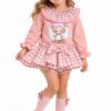 Conjunto de niña rosa y vichy con osito y gran lazo 1