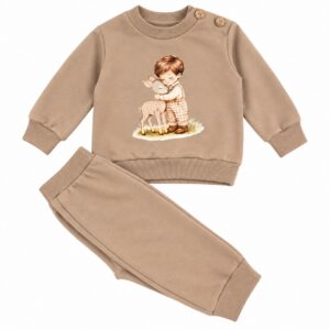 Chándal Infantil Beige con Estampado de Niño y Ciervo 3