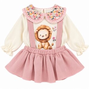 Conjunto Niña Rosa con León y Cuello Floral 7