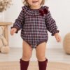 Pelele de cuadros para niña 18 meses con cuello de volante y lazo 2