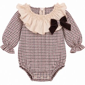 Pelele de Cuadros con Volante y Lazo para Bebé Niña 7