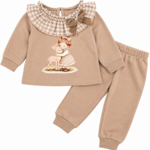 Conjunto de Niña Beige con Cuello de Cuadros y Lazo 7