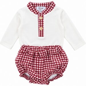 Conjunto infantil de niño de cuadros granate y blanco 7