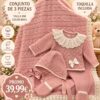 Pack Conjunto Bebé 3 Piezas + Toquilla Color Maquillaje con detalles beige | Talla 0M 2