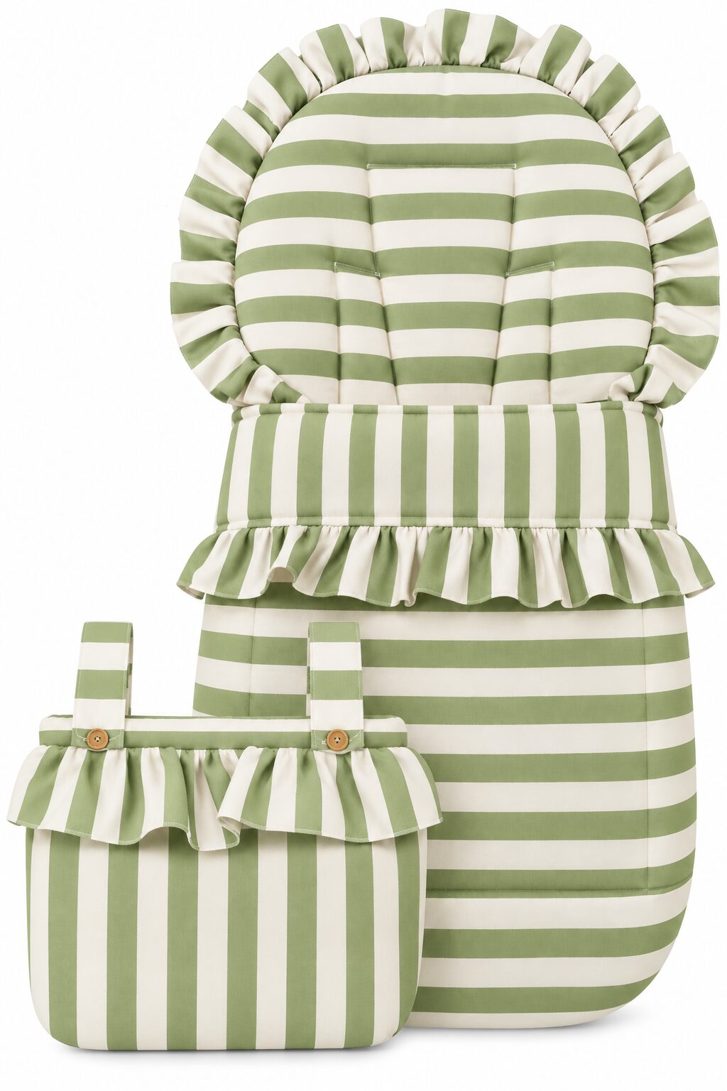 ChatGPT Image 30 sept 2026, 19_57_44 Pack saco y bolso para silla de paseo – Rayas verde y beige 3