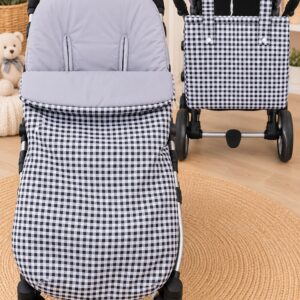 Conjunto Saco de Silla y Bolso de Paseo Vichy Negro y Blanco con Interior Gris