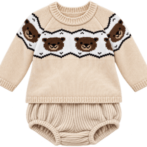 Conjunto de Punto para Bebé con Ositos y Bombacho de Canalé en Beige 4 Conjunto de Punto para Bebé con Ositos y Bombacho de Canalé en Beige 7