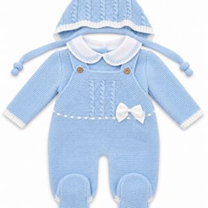Pelele de Punto para Bebé Azul Celeste con Capota y Lazo Blanco 3 Pelele de Punto para Bebé Azul Celeste con Capota y Lazo Blanco 6