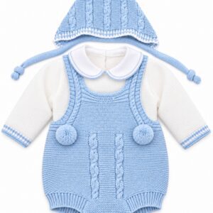 Conjunto de Punto para Bebé Azul Celeste con Peto, Jersey y Capota 4 Conjunto de Punto para Bebé Azul Celeste con Peto, Jersey y Capota 7