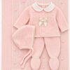 Pack Primera Puesta: Conjunto de punto rosa bebé con toquilla y capota – Talla 0 meses 2 Pack Primera Puesta: Conjunto de punto rosa bebé con toquilla y capota – Talla 0 meses 2