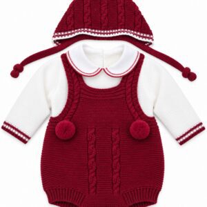 Conjunto de Punto para Bebé Burdeos con Peto, Jersey y Capota 4 Conjunto de Punto para Bebé Burdeos con Peto, Jersey y Capota 7