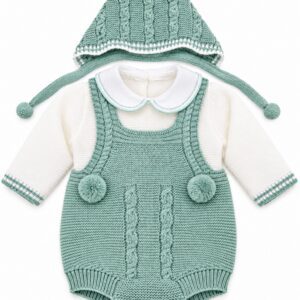 Conjunto de Punto para Bebé Verde Agua con Peto, Jersey y Capota 4 Conjunto de Punto para Bebé Verde Agua con Peto, Jersey y Capota 7