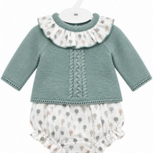Conjunto de Niño de Punto Verde Salvia con Cuello Volante y Ranita Estampada 4 Conjunto de Niño de Punto Verde Salvia con Cuello Volante y Ranita Estampada 7
