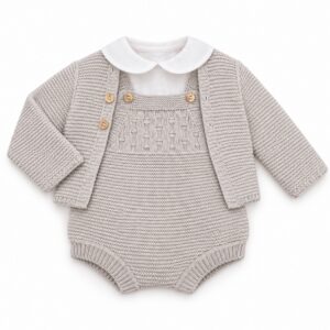 Conjunto de Punto para Bebé con Ranita, Chaqueta y Camisa Blanco en Beige 4 Conjunto de Punto para Bebé con Ranita, Chaqueta y Camisa Blanco en Beige 7