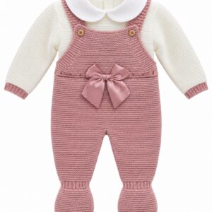 Conjunto de Niña con Peto Largo de Punto Rosa Empolvado y Jersey Crudo con Cuello Bebé 4 Conjunto de Niña con Peto Largo de Punto Rosa Empolvado y Jersey Crudo con Cuello Bebé 7