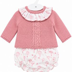 Conjunto de Niña de Punto Rosa Empolvado con Cuello Volante y Braguita de Globos 4 Conjunto de Niña de Punto Rosa Empolvado con Cuello Volante y Braguita de Globos 7