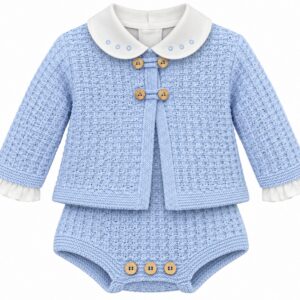 Conjunto de 3 Piezas para Bebé Azul de Punto con Peto, Rebeca y Camisa 4 Conjunto de 3 Piezas para Bebé Azul de Punto con Peto, Rebeca y Camisa 7