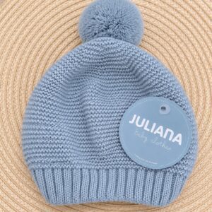 Gorro de Punto Azul Grisáceo con Pompón Juliana (0-12 Meses)