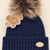 Gorro de Punto Azul Marino con Pompón de Pelo Marrón Monnuage (2-8 Años) 2 Gorro de Punto Azul Marino con Pompón de Pelo Marrón Monnuage (2-8 Años) 2