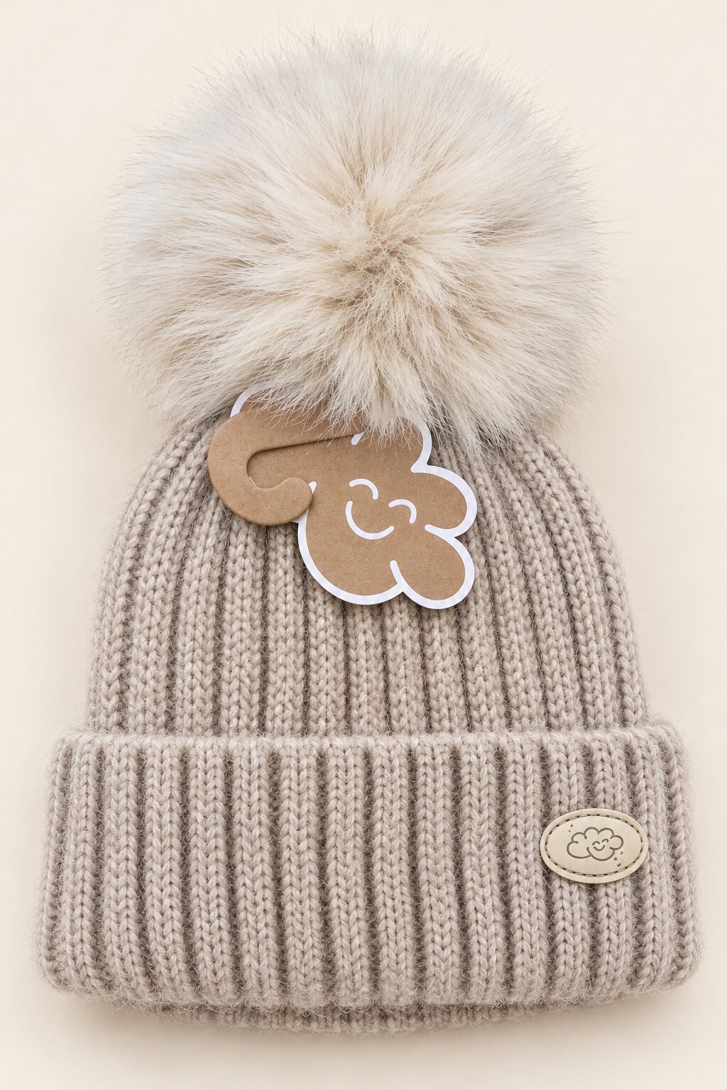 Gorro beige de punto con pompón esponjoso Gorro de Punto Beige con Pompón Crudo Monnuage (3-18 Meses) 3