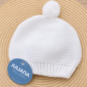 Gorro de Punto Blanco con Pompón Juliana (0-12 Meses)