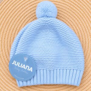 Gorro de Punto Celeste con Pompón Juliana (0-12 Meses)