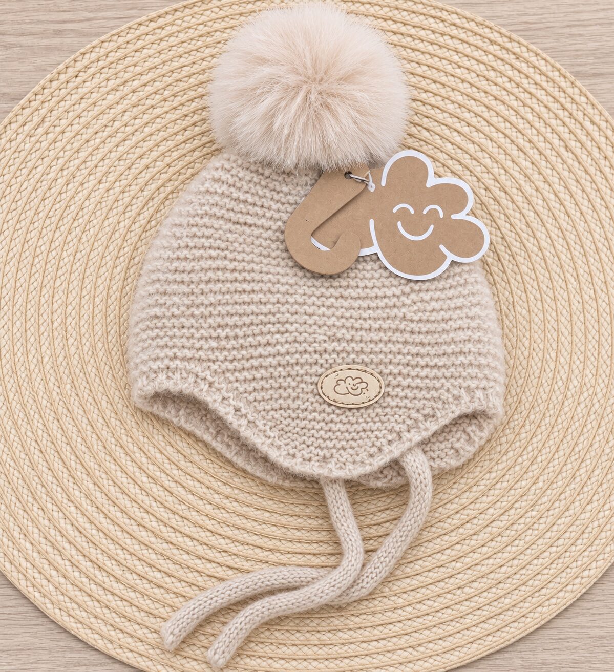 Gorro de bebé beige con pompón Gorro de Punto Beige Claro con Pompón Monnuage (0-4 Meses) 3