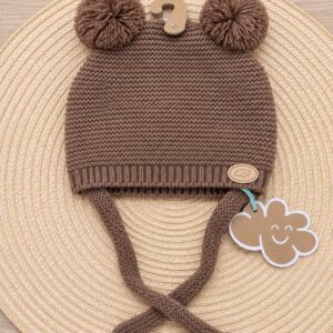 Gorro de Punto Marrón Chocolate con Doble Pompón Monnuage (0-18 Meses)