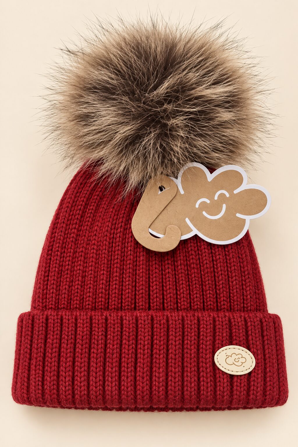 Gorro rojo con pompón y etiqueta de nube (1) Gorro de Punto Rioja con Pompón Marrón Monnuage (2-8 Años) 3
