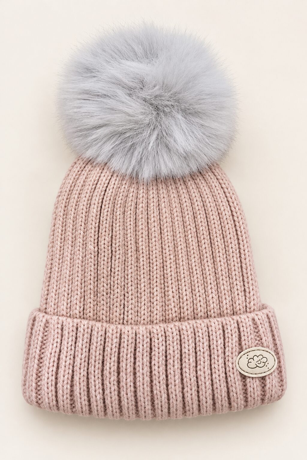 Gorro rosa con pompón gris y parche de nube Gorro de Punto Rosa con Pompón Gris Monnuage (3-18 Meses) 2