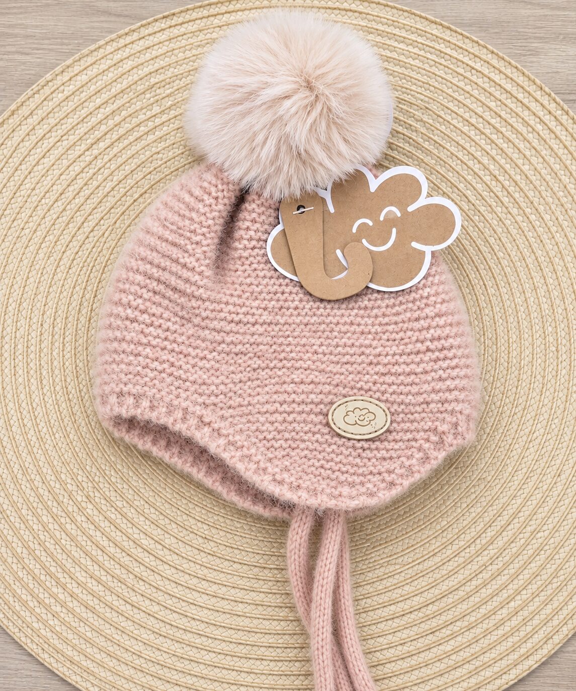 Gorro rosa de punto con pompón Gorro de Punto Rosa Empolvado con Pompón Monnuage (0-4 Meses) 3